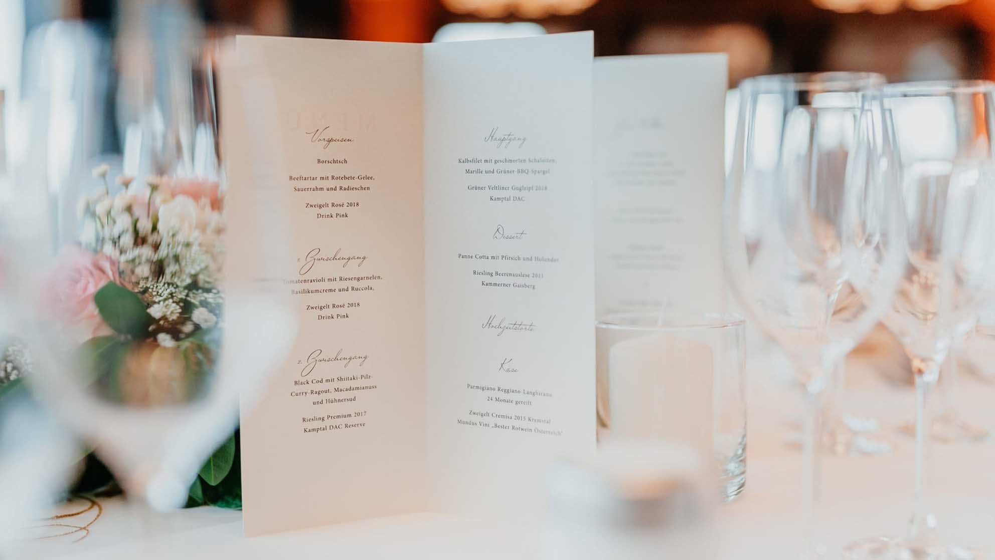 Speisekarte für eine Hochzeit